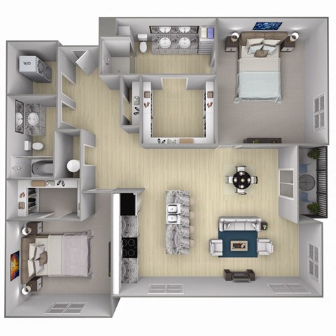 Floor plan for 2 beds, 2 baths, 1125 sqft